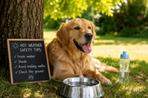 Dog staying safe and hydrated in hot weather