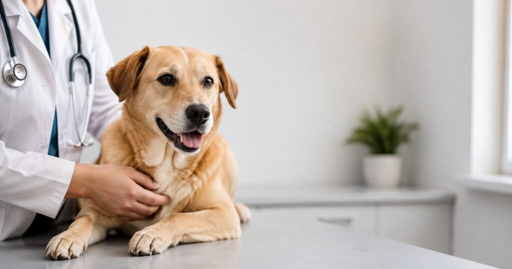 Dog staying calm during a veterinary examination